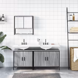 vidaXL Bathroom Furniture Set 3 Piece Sink Cabinet Sonoma Oak Engineered Wood - grey sonoma - Additional view 2