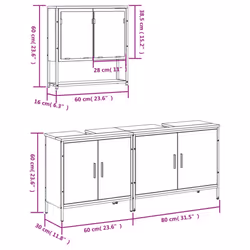 vidaXL Bathroom Furniture Set 3 Piece Sink Cabinet Sonoma Oak Engineered Wood - grey sonoma - Additional view 3