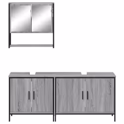 vidaXL Bathroom Furniture Set 3 Piece Sink Cabinet Sonoma Oak Engineered Wood - grey sonoma - Additional view 4