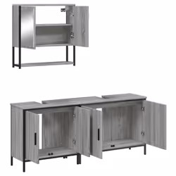vidaXL Bathroom Furniture Set 3 Piece Sink Cabinet Sonoma Oak Engineered Wood - grey sonoma - Additional view 5