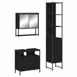 vidaXL Bathroom Furniture Set 3 Piece Mirror Cabinet Black Engineered Wood