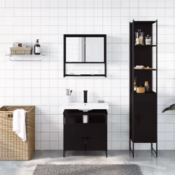 vidaXL Bathroom Furniture Set 3 Piece Mirror Cabinet Black Engineered Wood