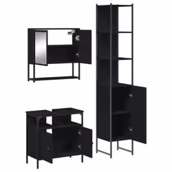 vidaXL Bathroom Furniture Set 3 Piece Mirror Cabinet Black Engineered Wood - Additional view 4