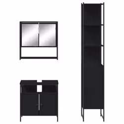 vidaXL Bathroom Furniture Set 3 Piece Mirror Cabinet Black Engineered Wood - Additional view 5