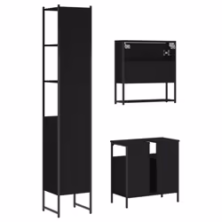 vidaXL Bathroom Furniture Set 3 Piece Mirror Cabinet Black Engineered Wood - Additional view 7