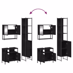 vidaXL Bathroom Furniture Set 3 Piece Mirror Cabinet Black Engineered Wood - Additional view 8