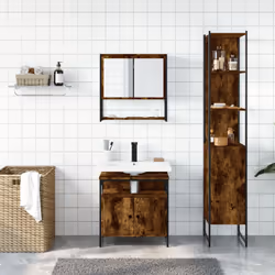 vidaXL Bathroom Furniture Set 3 Piece Sink Cabinet Smoked Oak Engineered Wood - Additional view 2