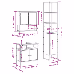 vidaXL Bathroom Furniture Set 3 Piece Sink Cabinet Smoked Oak Engineered Wood - Additional view 3