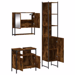 vidaXL Bathroom Furniture Set 3 Piece Sink Cabinet Smoked Oak Engineered Wood - Additional view 4