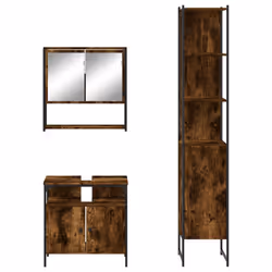 vidaXL Bathroom Furniture Set 3 Piece Sink Cabinet Smoked Oak Engineered Wood - Additional view 5