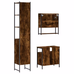 vidaXL Bathroom Furniture Set 3 Piece Sink Cabinet Smoked Oak Engineered Wood - Additional view 7