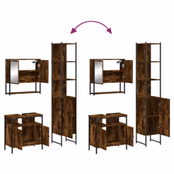 vidaXL Bathroom Furniture Set 3 Piece Sink Cabinet Smoked Oak Engineered Wood - Additional view 8