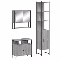 vidaXL Bathroom Furniture Set 3 Piece Sink Cabinet Grey Sonoma Engineered Wood