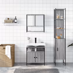 vidaXL Bathroom Furniture Set 3 Piece Sink Cabinet Grey Sonoma Engineered Wood