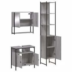 vidaXL Bathroom Furniture Set 3 Piece Sink Cabinet Grey Sonoma Engineered Wood - Additional view 4