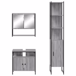 vidaXL Bathroom Furniture Set 3 Piece Sink Cabinet Grey Sonoma Engineered Wood - Additional view 5