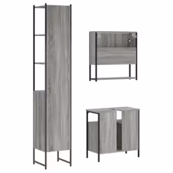 vidaXL Bathroom Furniture Set 3 Piece Sink Cabinet Grey Sonoma Engineered Wood - Additional view 7