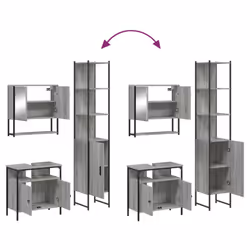 vidaXL Bathroom Furniture Set 3 Piece Sink Cabinet Grey Sonoma Engineered Wood - Additional view 8