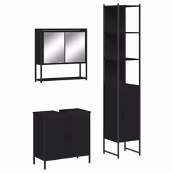 vidaXL Bathroom Furniture Set 3 Piece Mirror Cabinet Black Engineered Wood