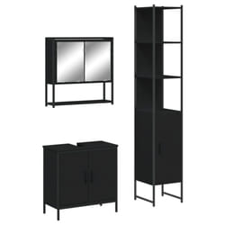 vidaXL Bathroom Furniture Set 3 Piece Mirror Cabinet Black Engineered Wood