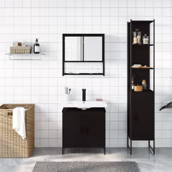 vidaXL Bathroom Furniture Set 3 Piece Mirror Cabinet Black Engineered Wood