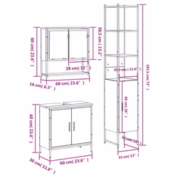 vidaXL Bathroom Furniture Set 3 Piece Mirror Cabinet Black Engineered Wood