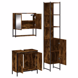 vidaXL Bathroom Furniture Set 3 Piece Sink Cabinet Smoked Oak Engineered Wood - Additional view 4