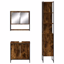 vidaXL Bathroom Furniture Set 3 Piece Sink Cabinet Smoked Oak Engineered Wood - Additional view 5