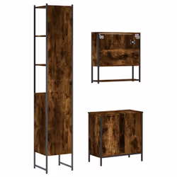 vidaXL Bathroom Furniture Set 3 Piece Sink Cabinet Smoked Oak Engineered Wood - Additional view 7