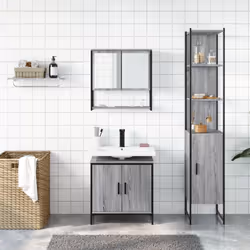 vidaXL Bathroom Furniture Set 3 Piece Sink Cabinet Grey Sonoma Engineered Wood