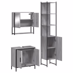 vidaXL Bathroom Furniture Set 3 Piece Sink Cabinet Grey Sonoma Engineered Wood - Additional view 4