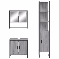 vidaXL Bathroom Furniture Set 3 Piece Sink Cabinet Grey Sonoma Engineered Wood - Additional view 5