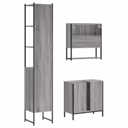 vidaXL Bathroom Furniture Set 3 Piece Sink Cabinet Grey Sonoma Engineered Wood - Additional view 7