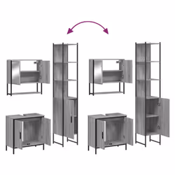 vidaXL Bathroom Furniture Set 3 Piece Sink Cabinet Grey Sonoma Engineered Wood - Additional view 8