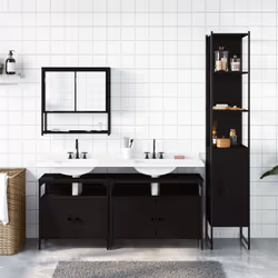 vidaXL Bathroom Furniture Set 4 Piece Mirror Cabinet Black Engineered Wood
