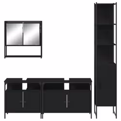 vidaXL Bathroom Furniture Set 4 Piece Mirror Cabinet Black Engineered Wood - Additional view 5