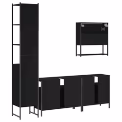 vidaXL Bathroom Furniture Set 4 Piece Mirror Cabinet Black Engineered Wood - Additional view 7