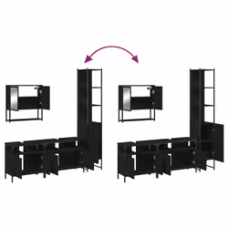 vidaXL Bathroom Furniture Set 4 Piece Mirror Cabinet Black Engineered Wood - Additional view 8