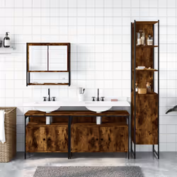 vidaXL Bathroom Furniture Set 4 Piece Sink Cabinet Smoked Oak Engineered Wood - Additional view 2