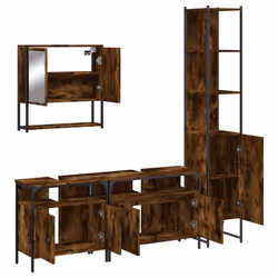 vidaXL Bathroom Furniture Set 4 Piece Sink Cabinet Smoked Oak Engineered Wood - Additional view 4