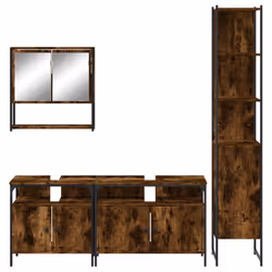 vidaXL Bathroom Furniture Set 4 Piece Sink Cabinet Smoked Oak Engineered Wood - Additional view 5