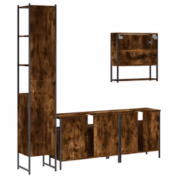 vidaXL Bathroom Furniture Set 4 Piece Sink Cabinet Smoked Oak Engineered Wood - Additional view 7