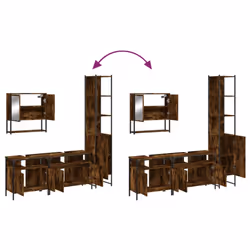 vidaXL Bathroom Furniture Set 4 Piece Sink Cabinet Smoked Oak Engineered Wood - Additional view 8