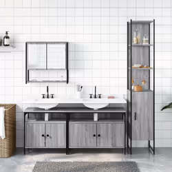 vidaXL Bathroom Furniture Set 4 Piece Sink Cabinet Grey Sonoma Engineered Wood - Additional view 2