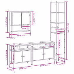 vidaXL Bathroom Furniture Set 4 Piece Sink Cabinet Grey Sonoma Engineered Wood - Additional view 3