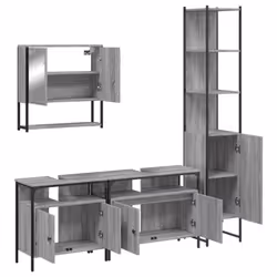 vidaXL Bathroom Furniture Set 4 Piece Sink Cabinet Grey Sonoma Engineered Wood - Additional view 4
