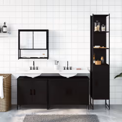 vidaXL Bathroom Furniture Set 4 Piece Mirror Cabinet Black Engineered Wood
