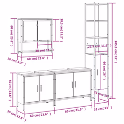 vidaXL Bathroom Furniture Set 4 Piece Mirror Cabinet Black Engineered Wood