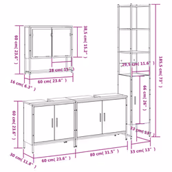 vidaXL Bathroom Furniture Set 4 Piece Sink Cabinet Smoked Oak Engineered Wood - Additional view 3