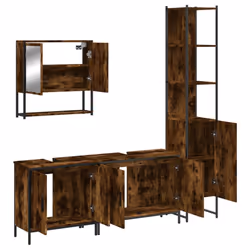 vidaXL Bathroom Furniture Set 4 Piece Sink Cabinet Smoked Oak Engineered Wood - Additional view 4
